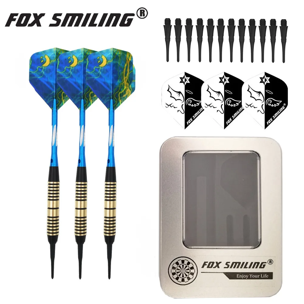 Smiling Fox 18 г профессиональный мягкий наконечник Дартс 3 шт. с алюминиевым легированным валом в железной коробке