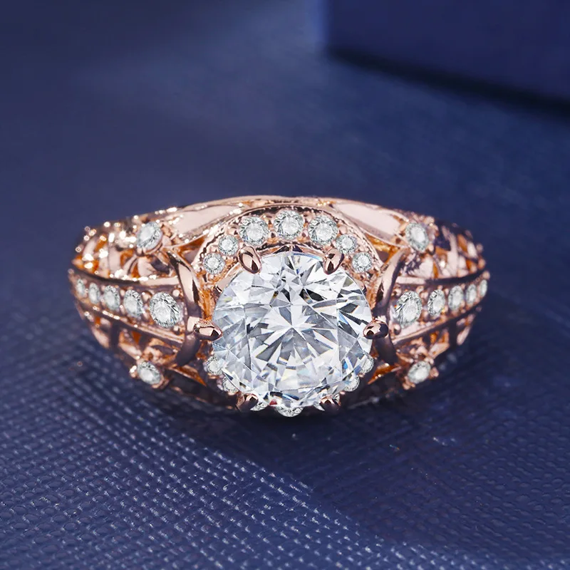 14K Rose Gold color Microinlaid Diamond Ring Ladies Ring with box White Topaz Gemstone Anillos Bizuteria Cirle Dainty rings