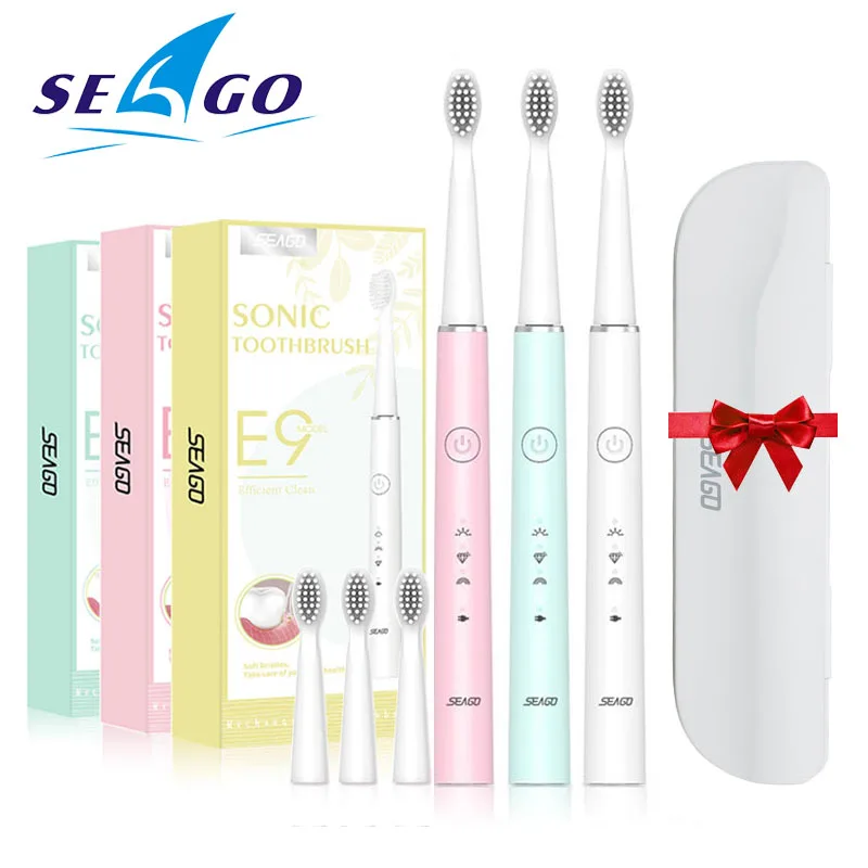 Seago 2020 New Version Ultrasonic Electric Toothbrush 40000 Strokes/Min IPX7 Waterproof USB Rechargeable Brush With Gift Box
