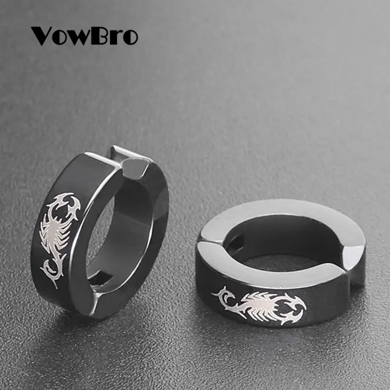 VowBro, 1 пара, анти-аллергическая серьга из титановой стали, панк-рок, клипсы, мужские Модные ювелирные изделия, wo, мужские маленькие круглые серьги