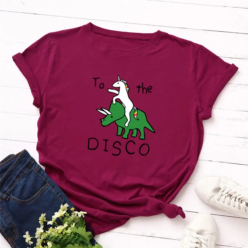 

Women T-shirt Plus Size 100% cotton dinosaur Cartton Printed Casual Female Top Tees Good-quality Summer T shirt for Women S-5XL