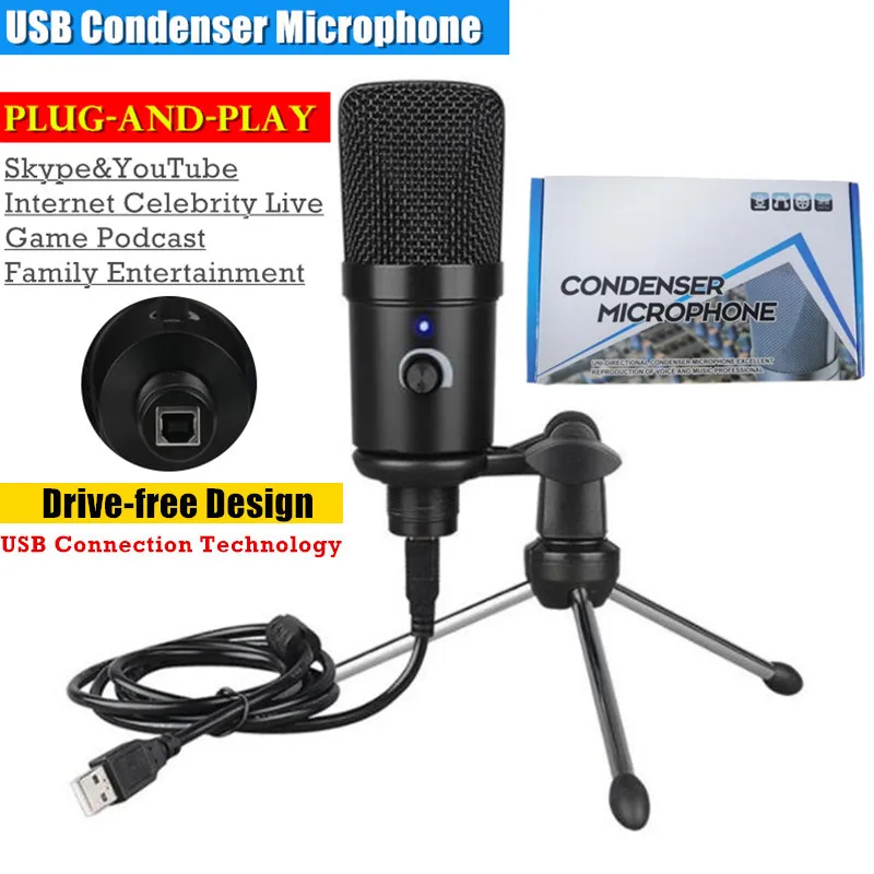 

Metal USB Condenser Recording Microphone For Laptop Windows Cardioid Studio Recording Vocals Voice Over,YouTube Webcast Karaoke
