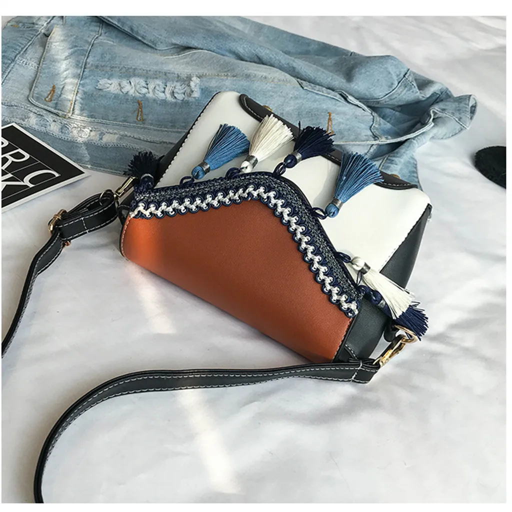 Vintage Women Weaving Tassel Shoulder Bag Messenger Bag Crossbody Bag Beach Bag Ethnic tassel shoulder Fashion messenger bag1104