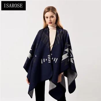 

ISAROSE High Street Poncho Coat for Women Oversized Knit Cardigan Cloak Winter Geometric Trendy Soft Pregnant Shawls 5 Colors