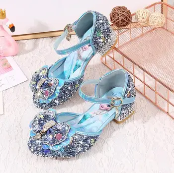 

Girls Sandals For Little Medium Big Children 3-11 Years Kids High Heeled Sandals Butterfly Rhinestone Glitter Elsa Shoes