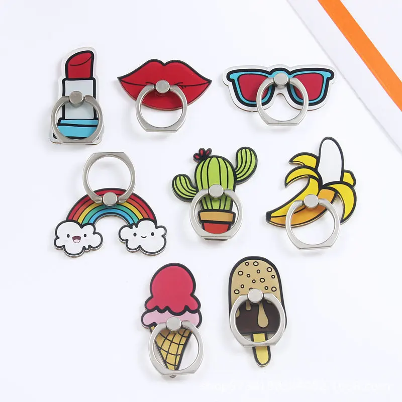 Cartoon Ring Buckle Bracket Children Girls Phone Holder Rainbow Lipstick Cactus Ice Cream Pattern Metal Stand | Мобильные телефоны
