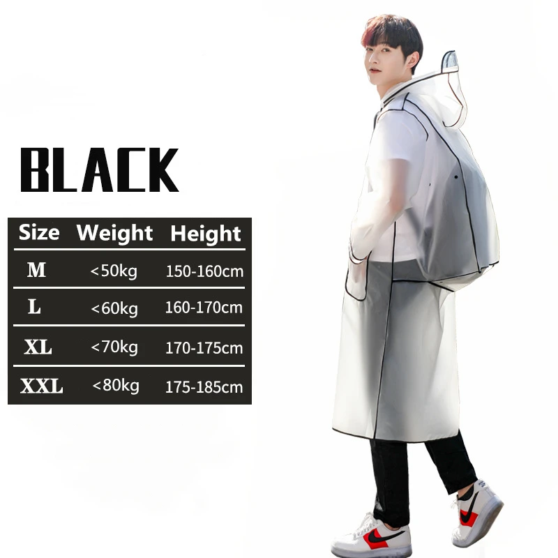 Fashion Women Transparent Eva Plastic Man Raincoat Travel Waterproof Rainwear Adult Can Hold Backpack Rain Coat