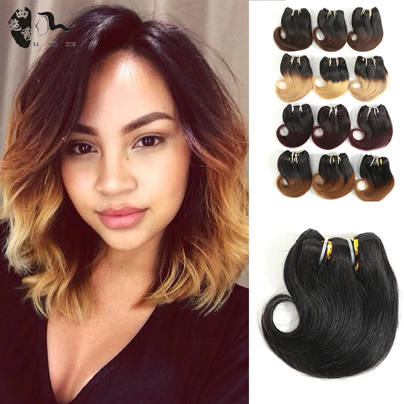 XISHIXIUHAIR 55 g/pc brasileña 98% 8 cabello humano mezcla de tejido de pelo corto extensión Ombre pelo mechones envío de la gota