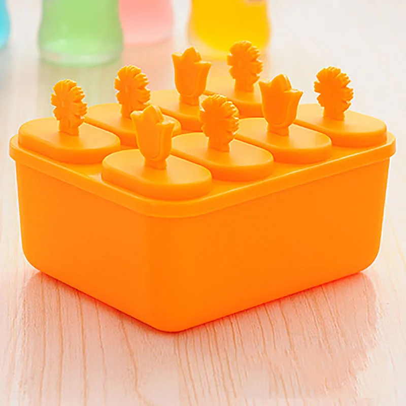 2 типа DIY силиконовые формы для мороженого многоразовые кубики льда лоток замороженные формы для мороженого мороженое, конфета на палочке формы для приготовления - Цвет: Square Orange