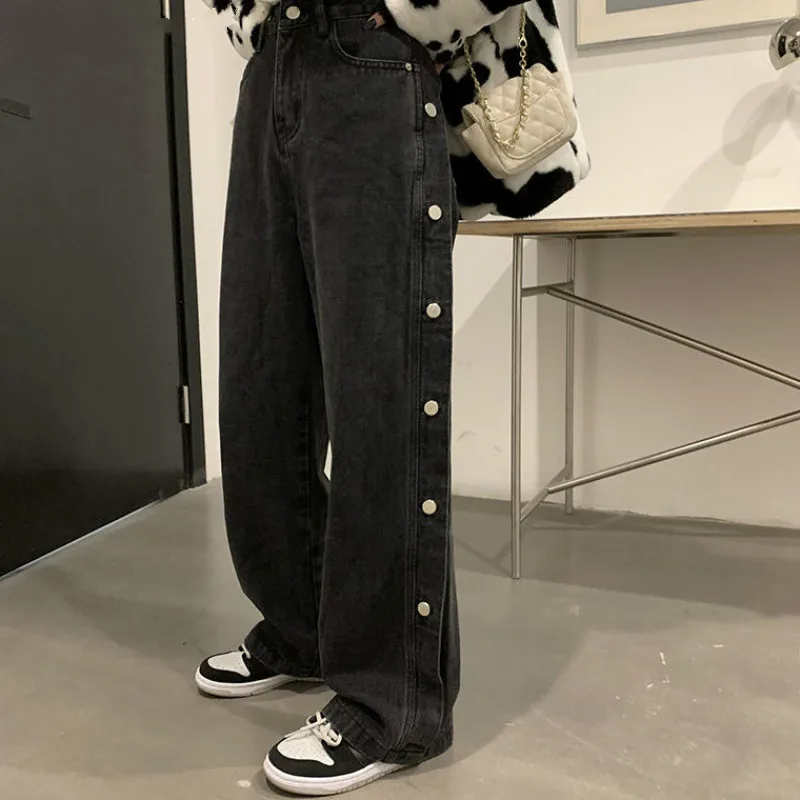 

DTSTARZG High Waist Jeans Women Spring Autumn Fake Button Wide Leg Jeans Female Big Size 5XL Loose Baggy Denim Pants Women