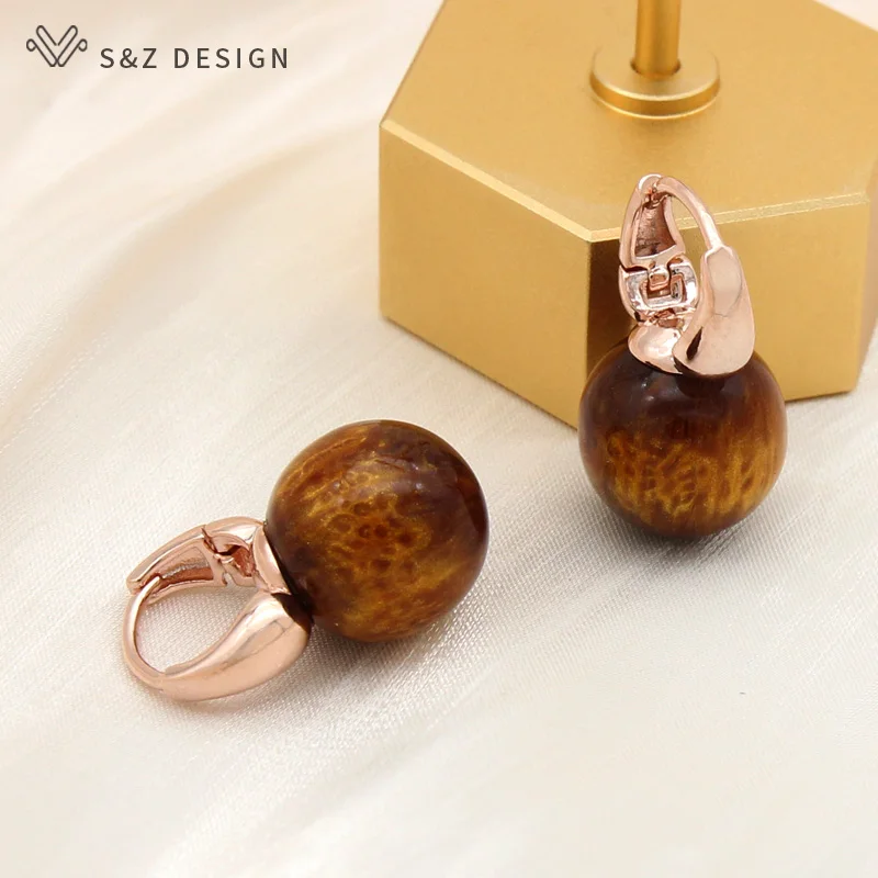 S&Z DESIGN New Fashion Round Acrylic Colorful Beads Dangle Earrings For Women Wedding Jewelry 585 Rose Gold Color Eardrop
