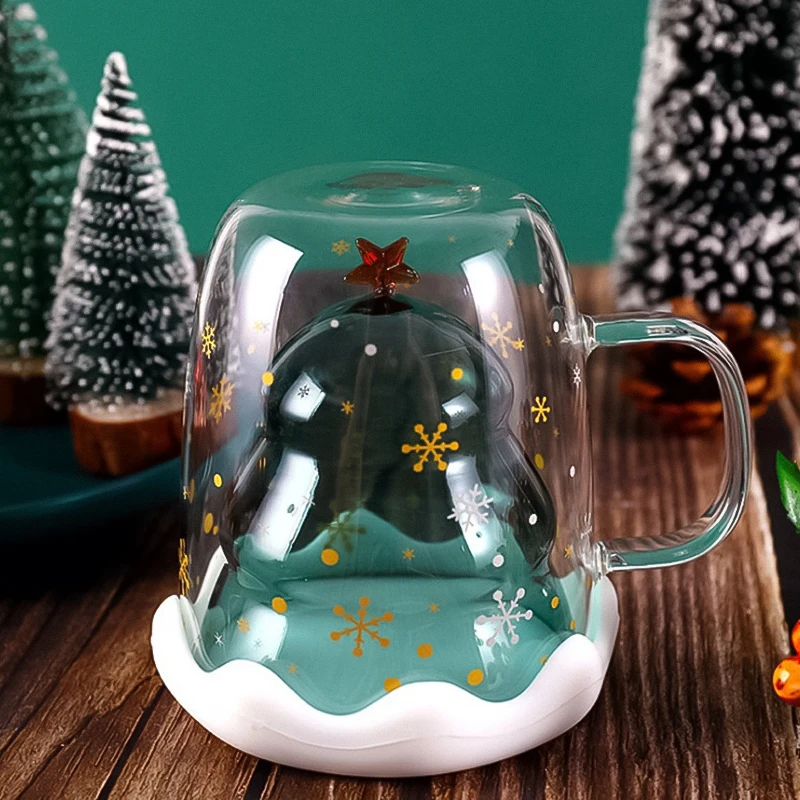 

300ml Creative Double-layer Glass Christmas Tree Star Water Cup High Temperature Mug Glass Christmas Tree Star Wishing Cup