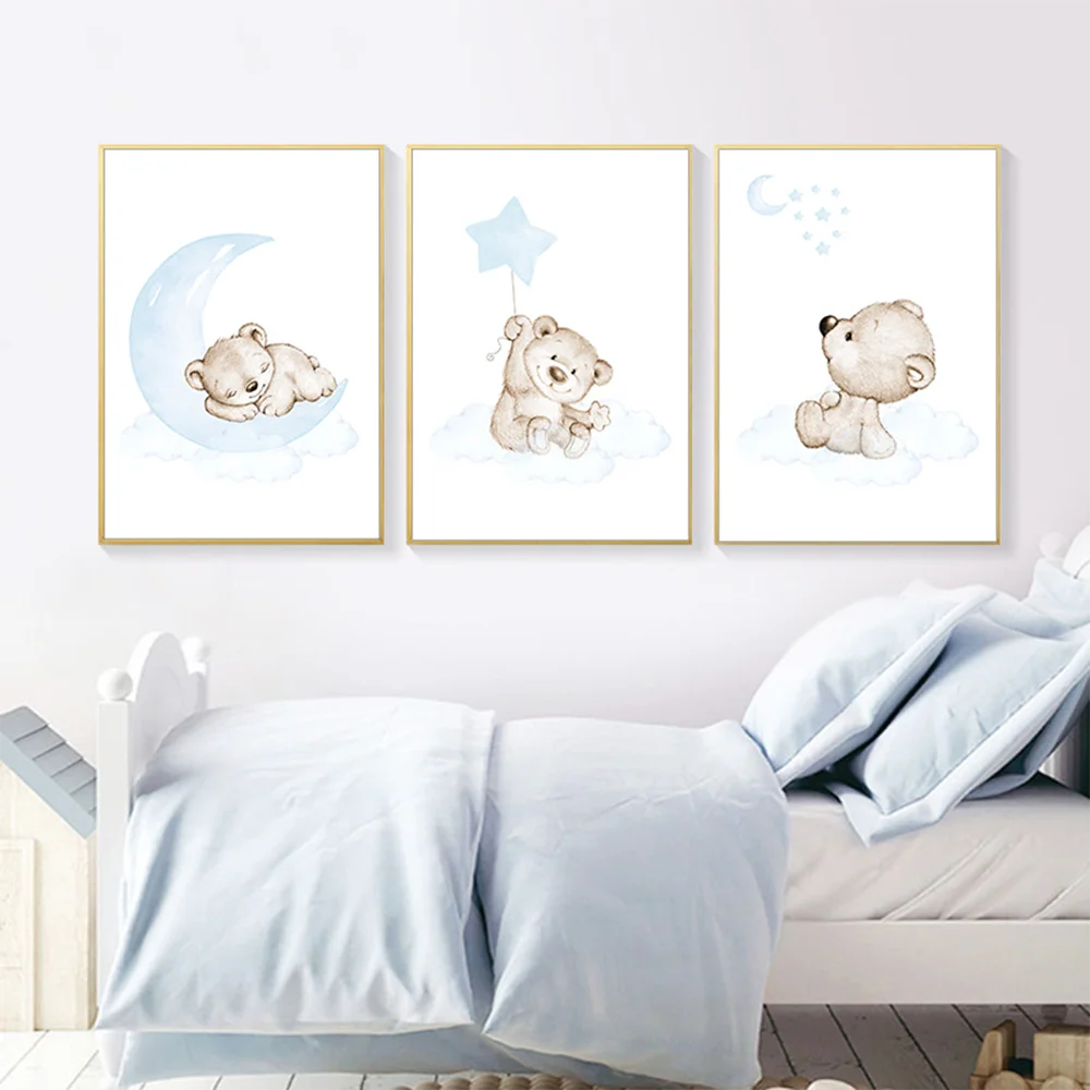 Lovely-Bear-Child-Wall-Poster-Canvas-Art-Print-Simple-Cartoon-Moon-Star-Painting-Nordic-Kids-Decor (2)