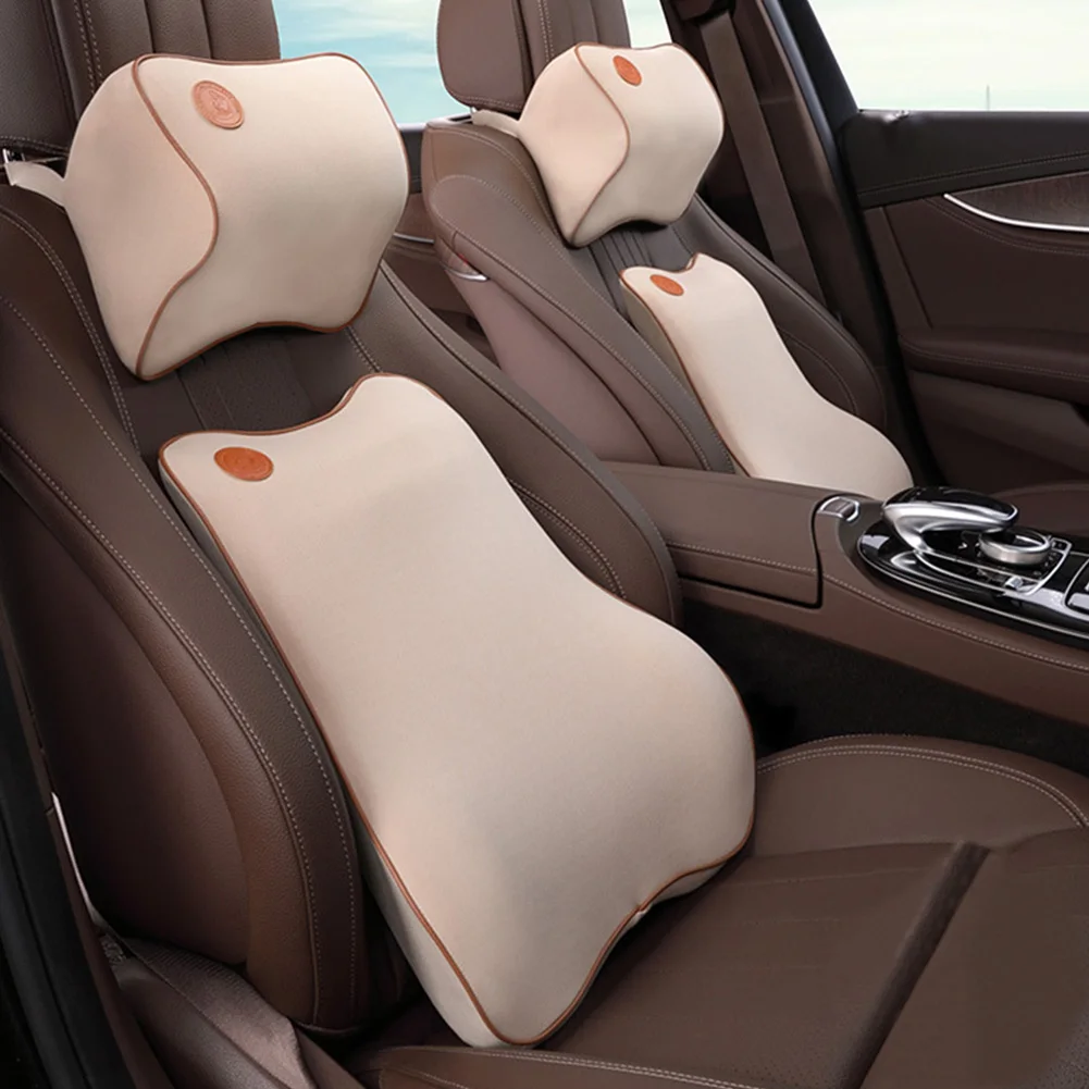 2pcs/set Ergonomic Lumbar Cushion Zipper Office Headrest Memory Foam Accessories Home Back Solid Car Driving Gift Relieve