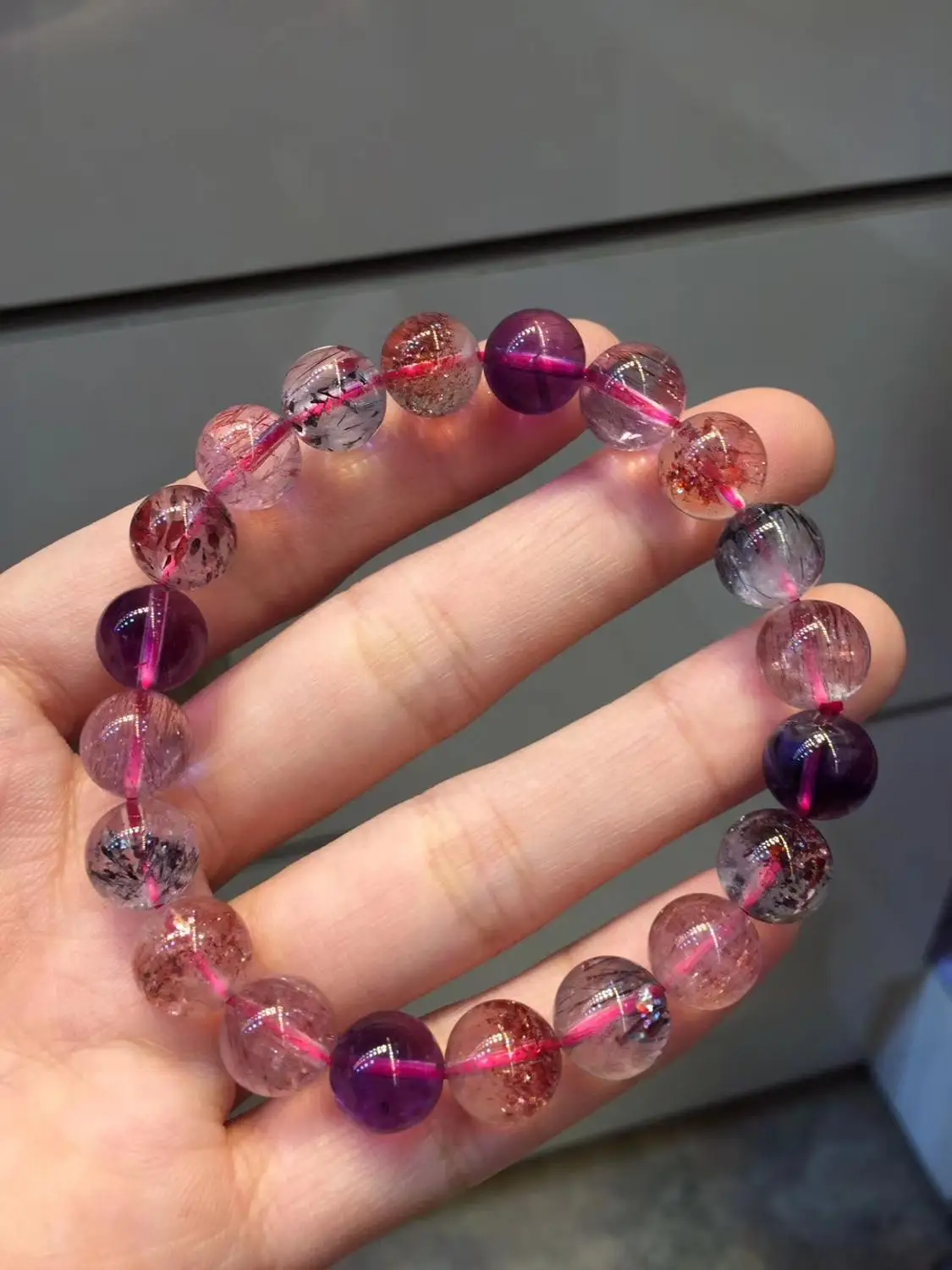 Натуральный супер семь красочные Рутиловый Кварц Lepidocrocite Кристалл 9,5 мм Мелодия камень бусины браслет AAAAA сертификат