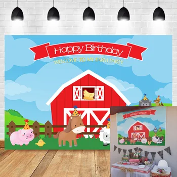 

Neoback Farm Backdrop Kids Birthday Party Decorations Photography Background Cartoon Animals Party Banner Backdrops