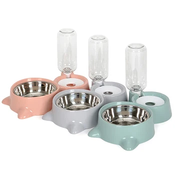 

Pet Bowl Automatic Feeder Dog Cat Food Bowl with Water Dispenser Double Bowl Drinking Raised Stand Dish Bowls with Pet Supplies