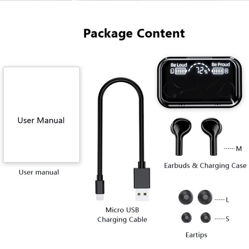 TWS Wireless Bluetooth Earphone 2200mAh Sports Waterproof Headsets Smart Touch Control Sport Headset Noise Cancel Headphone