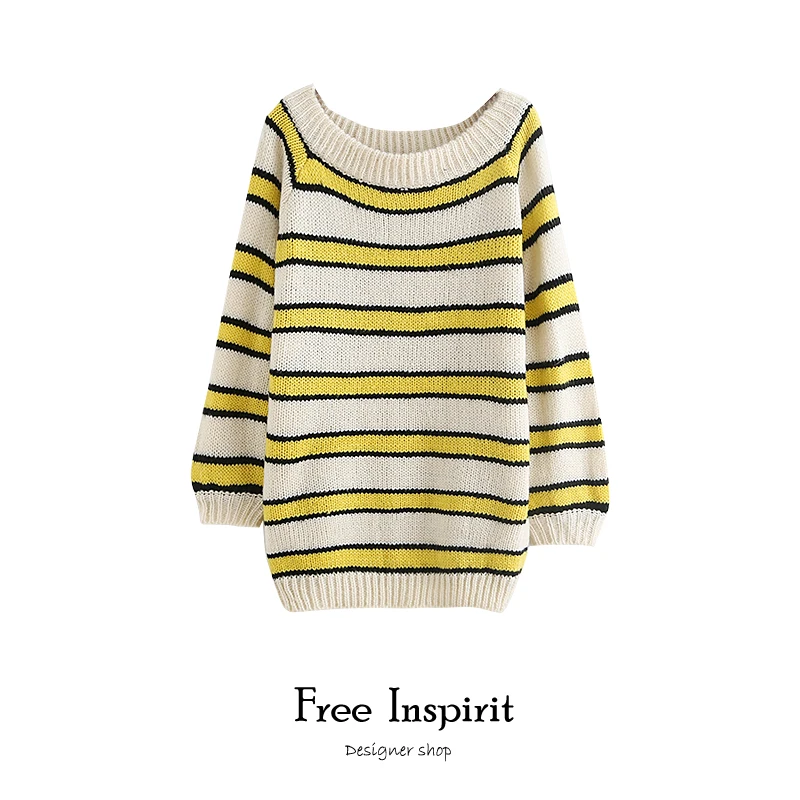 

Free Inspirit Sexy Style Computer Knitting Slash Neck Ladies'pullovers Woman's Striped Sweater