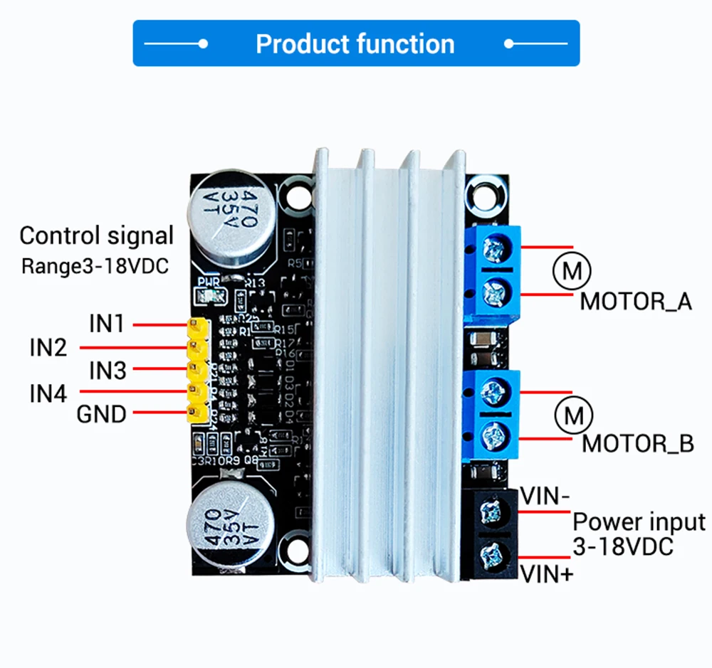 10A 3-18V DC Motor Drive Module Reversing PWM Speed Dual H Bridge
