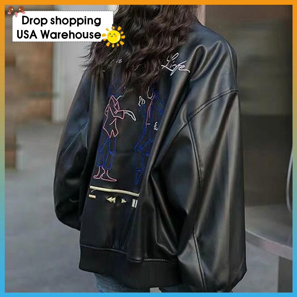 black leather jacket female student Korean loose ladies spring and autumn leather coat women top 2020 new motorcycle jacket