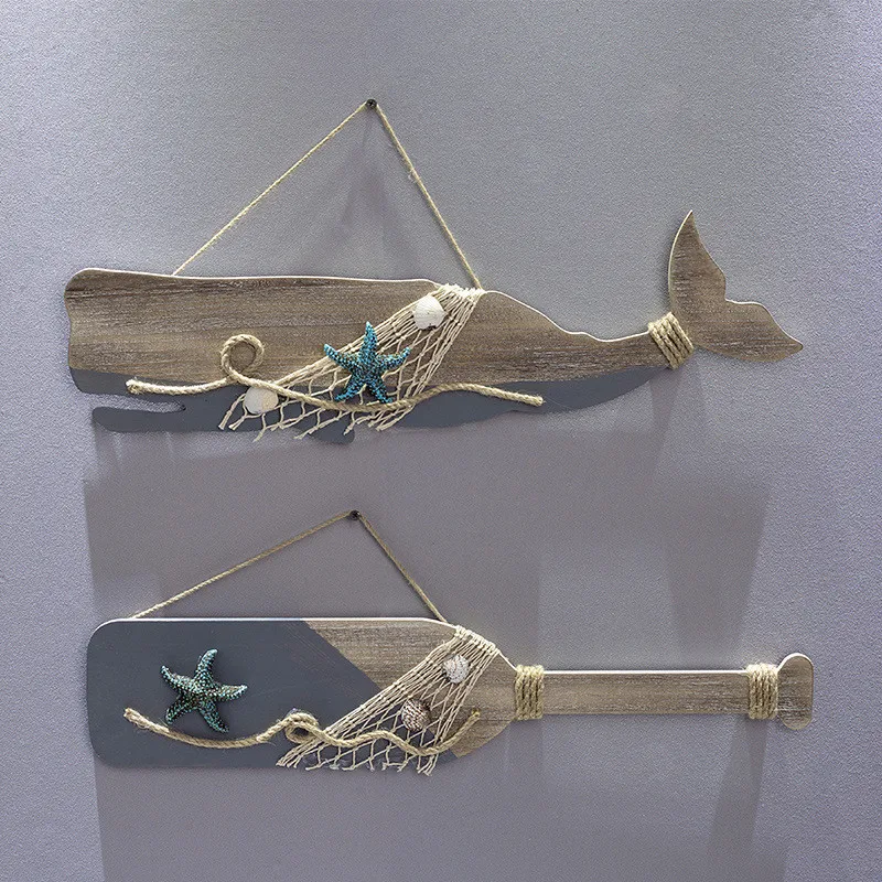 

1PC Mediterranean Fish Bone Tag Pendant Seahorse Whale Ocean Wind Dolphin Cafe Bar Gray Paddle Wall Hanging Home Decor