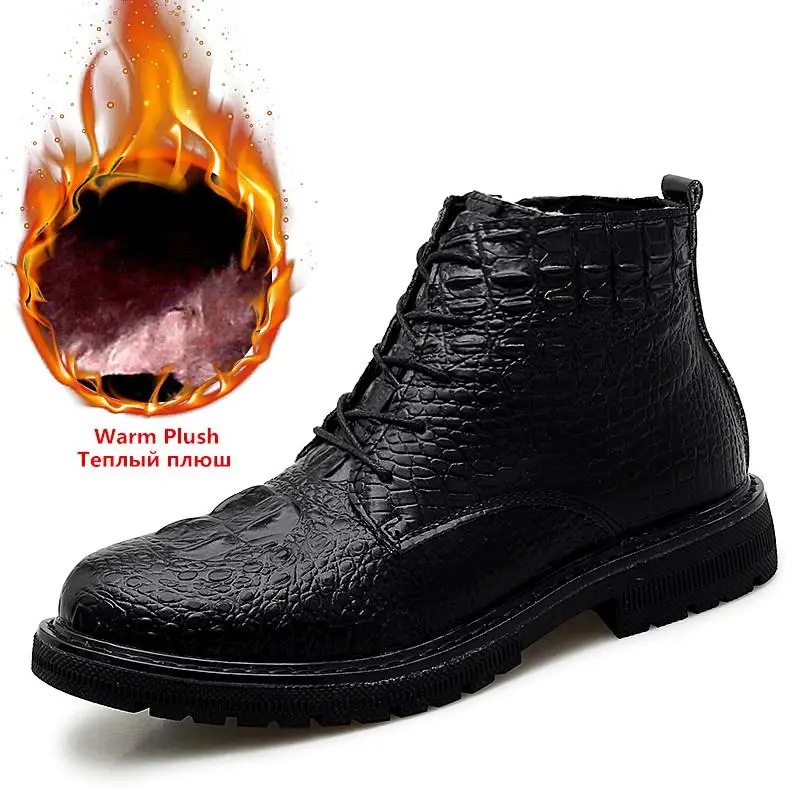 Новинка года; сезон осень-зима; мужские ботинки на меху; деловые ботильоны из натуральной кожи; высококачественные теплые плюшевые зимние ботинки; ботинки «Челси» - Цвет: Plush Black