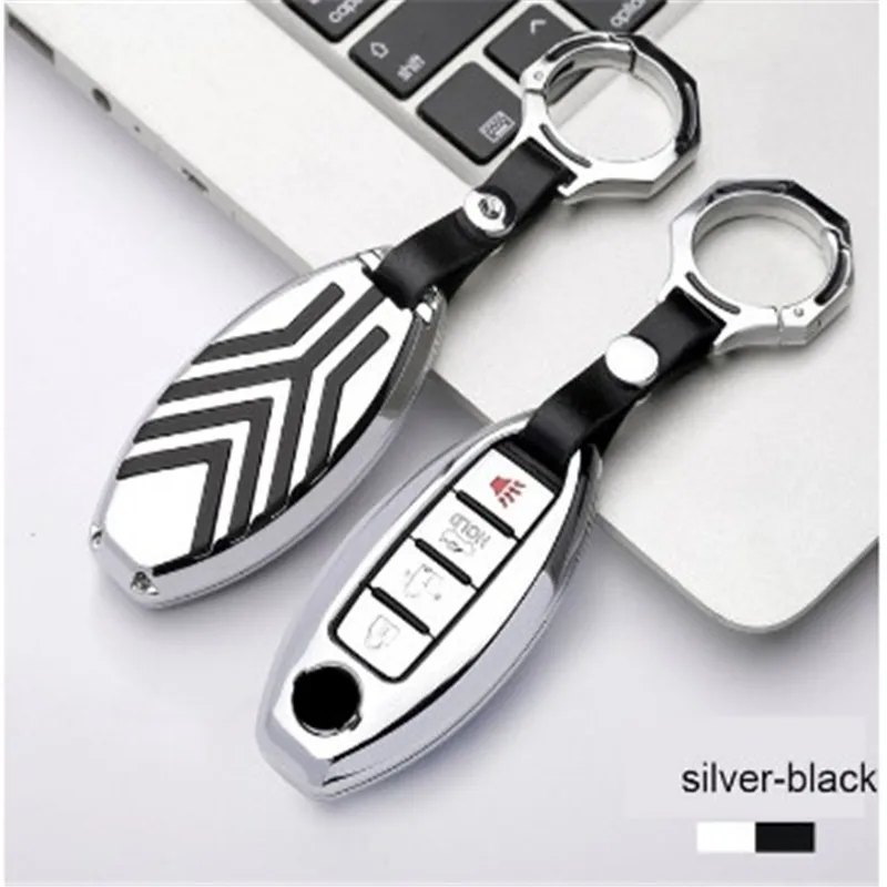 Чехол для ключей автомобиля из цинкового сплава для Nissan Qashqai Pathfinder Versa Tidda Murano Rogue X-Trail Smart Car Key куртка с брелком - Название цвета: 1