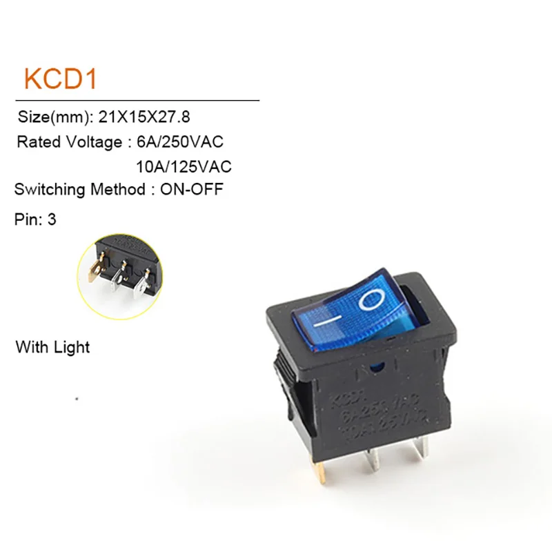 5/10PCS 21X15mm 3Pin Boat Car Rocker Switch  6A/250VAC 10A/125VAC Electrical equipment With Light Power Switch