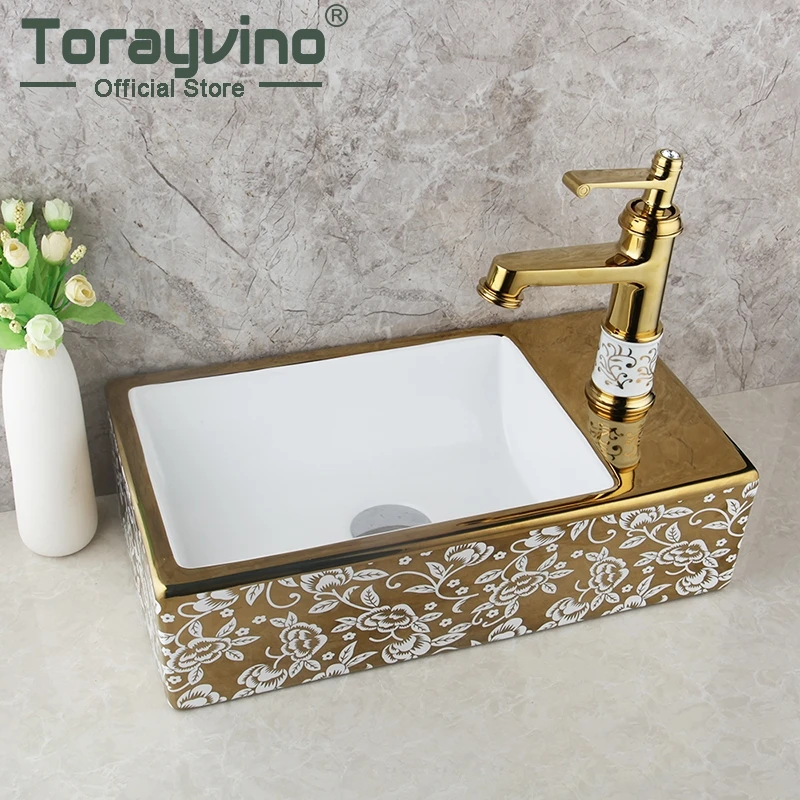 Torayvino набор раковины для ванной комнаты lavabo художественный узор золотой