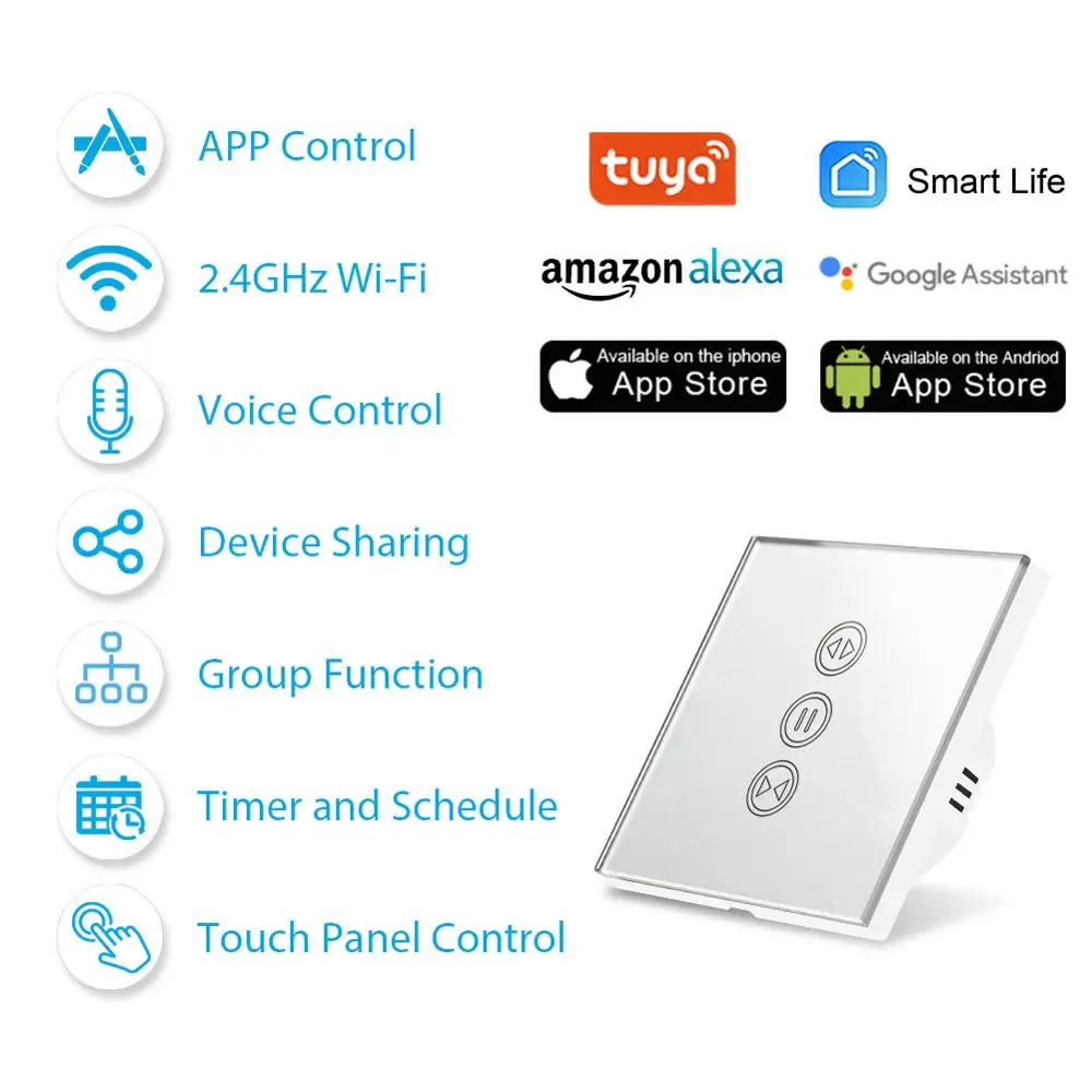 Tuya Smart WiFi Curtain Blind Switch for Roller Shutter electric Motor Google Home Alexa DIY Smart Home App Timer Silver Color