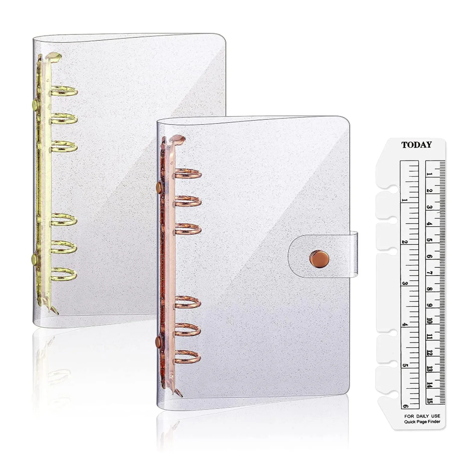 2 Pack A6 PVC 6-Ring Binder Cover with Ruler, Rose Gold Notebook Planner,for A6 Refillable Notebook, Meeting, Office Supplies 2020 a5 a6 small fresh gardenia cloth notebook school office stationery blank line grid dot planner 6 hole spiral binder