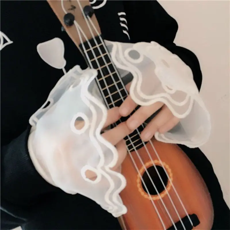 

2pcs/pair Women Girl Lace Fake Cuff Big Wave Hollow Out Sleeves Wrist Decor