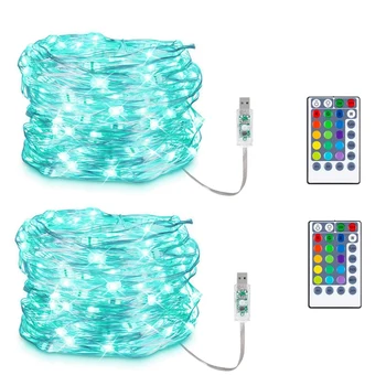 

USB 16 Colors Fairy String Lights Multi Color Christmas Lights Remote 33Ft 100 LEDs Waterproof Twinkle Lights 2Pack