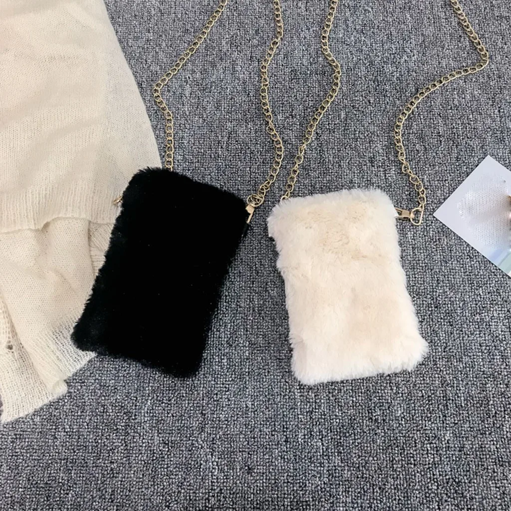 Искусственный мех сумки через плечо для женщин осень зима плюшевые кошельки и сумки женский телефон сумка на плечо девушки кошелек#25