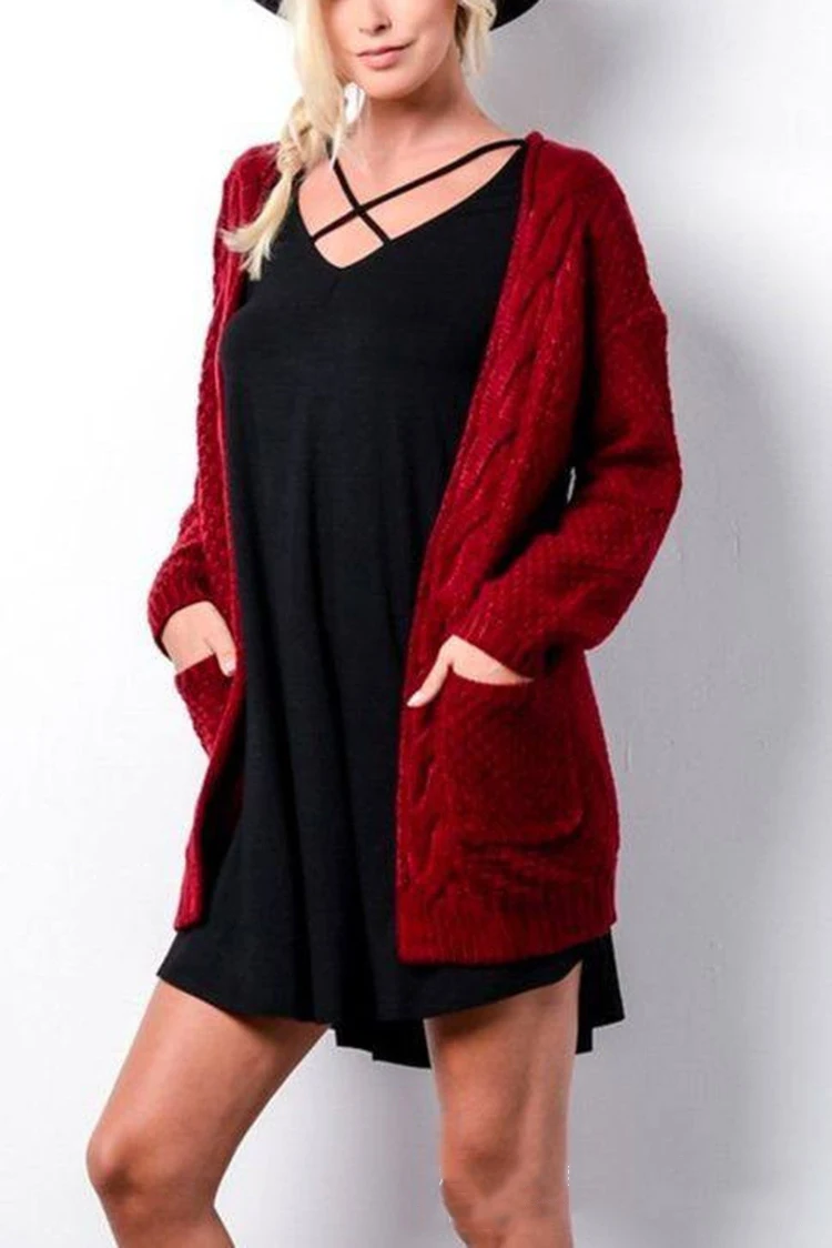 Большой размер, вязаный женский кардиган, весна-осень, длинная куртка, женский свитер,, черное повседневное пальто, женский кардиган, mujer LD1150 - Цвет: wine red