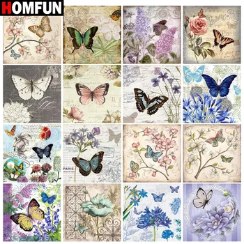 

HOMFUN Diy 5d Diamond Painting "Flower butterfly scenery" Cross Stitch Square Round Diamond Embroidery Handwork Rhinestone Art
