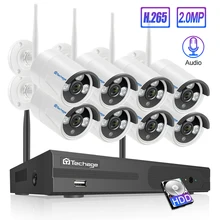 Techage H.265 8CH Беспроводной аудио CCTV безопасности 2MP открытый Водонепроницаемый IP Камера Системы NVR Kit 1080P 3T HDD приложение просмотра