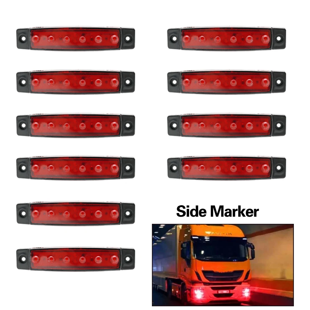 New Arrival 24v 10pcs 6 LED Truck Lorries Bus Clearance Side Marker Indicators Light Lamp Red | Автомобили и мотоциклы