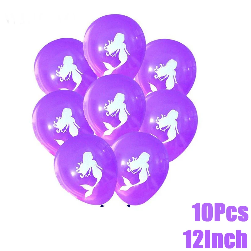 10pcs purple Девичьи вечерние платья Русалочки с хвостом русалки, воздушные шары Русалочки на день рождения, пригласительные открытки, детские украшения для вечеринок на день рождения - Цвет: 10pcs purple