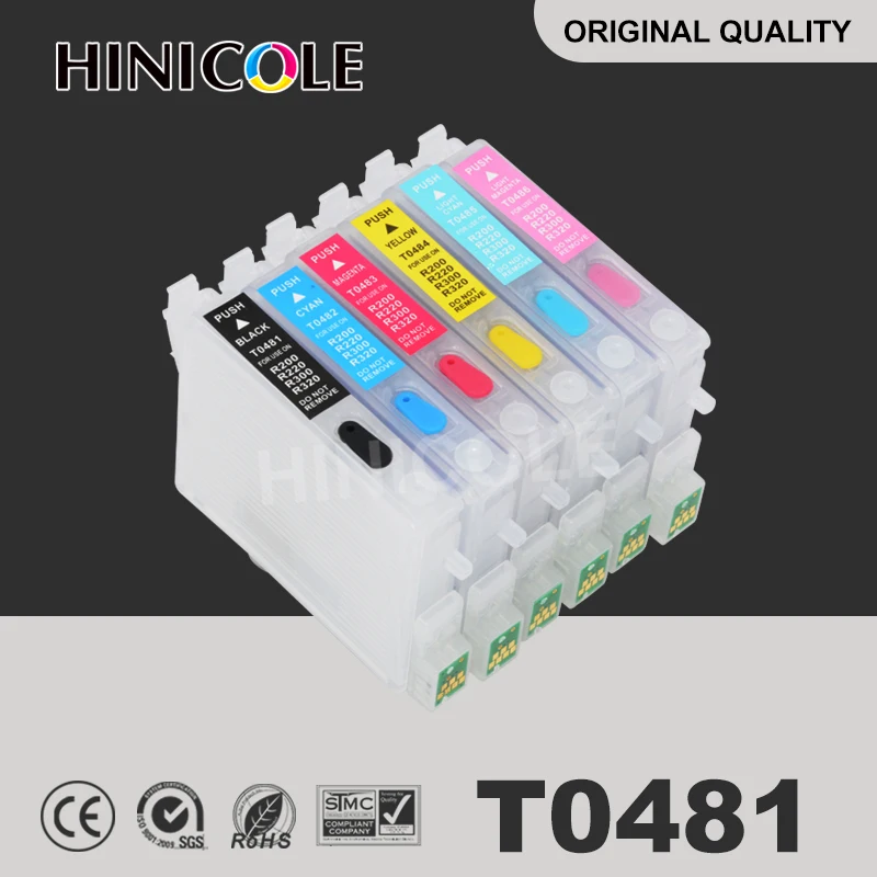 

Hinicole Ink Cartridge T0481 T0482 T0483 T0484 T0485 T0486 For Epson Stylus Photo R200 R220 R300 R300M R320 Refill Cartridges