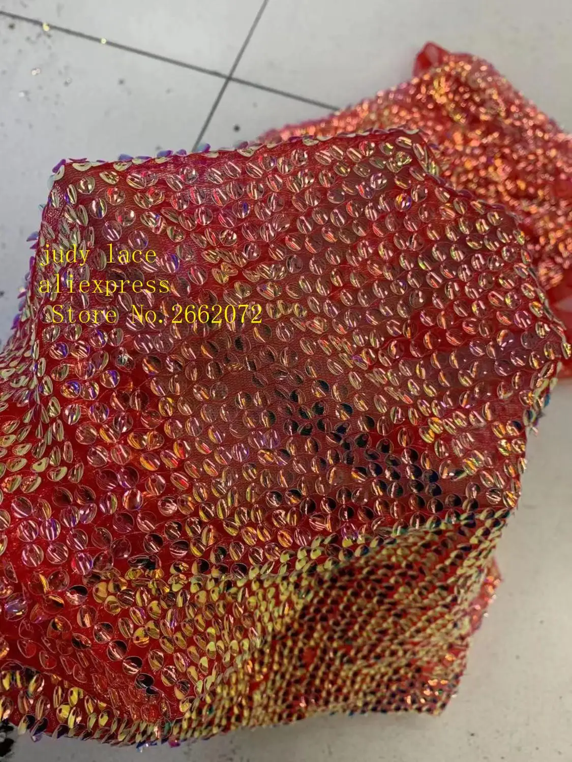 

stock 5yards/bag Rose-red embroidered fish scales sequined fashion fabric is used in wedding dress design XX96#