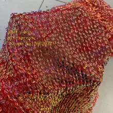 5 ярдов/сумка розово-красная вышитая рыбья чешуя с блестками модная ткань используется в свадебном платье дизайн XX96