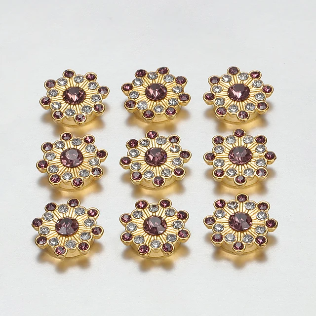 50/100pcs 14mm Rhinestone Cabochons for DIY Jewelry Making Colorful Glass Crystal Core Gold Bezel Brooch Patch Decor Accessories Purple