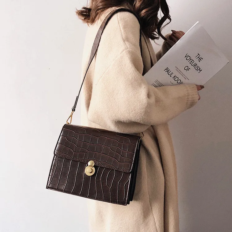

Small Square Bag Women's 2018 New Style Fashion Broadband Crossbody Bag Online Celebrity Casual Bag Crocodile Pattern WOMEN'S Ba