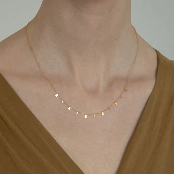 Peri'sBox Round Circle Small Charm Gold Necklaces Waterdrop Rectangle Titanium Steel Choker Necklaces for Women Dainty Necklace