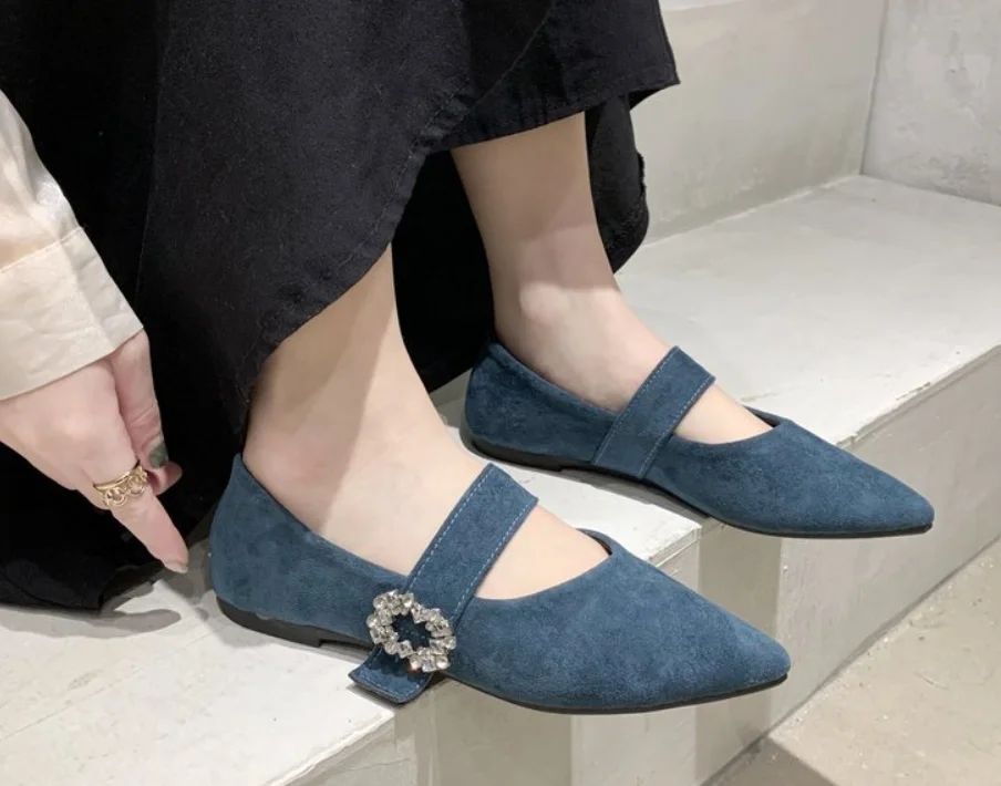 New Style Ladies Flat Shoes Crystal Pointed Toe Open Toe Sexy V-mouth Casual Ballet Flat Shoes Ladies Weekend Fashion Shoes