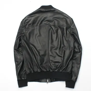 

Spring Autumn Mens Sheepskin Genuine Leather Jacket Short Stand Collar Windproof Bomber Jacket Unisex Outwear Coat Biker Jackets