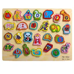 Бесплатная доставка деревянные детские мультфильм Животные буквы A-Z головоломки пазл, игрушки для детей Классические развивающие 26 шт