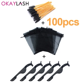 

OKAYLASH wholesale 3 in 1 bundle sale lash tweezers eyelash applicators satin packing baggie with lash brushes mascara wands